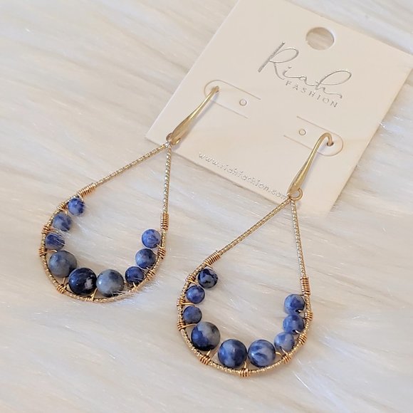 Blush & Belle Jewelry - Blue Natural Stone & Gold Teardrop Earrings